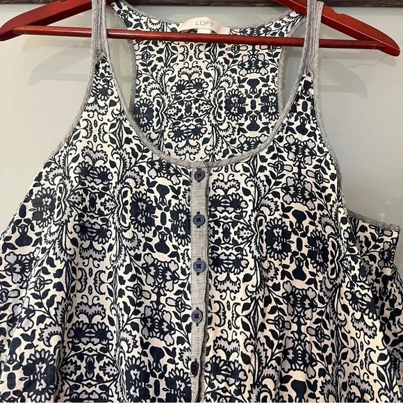 Ann Taylor LOFT Blue & Gray Floral Nautical 100% Cotton Romper Women’s L - Picture 11 of 11